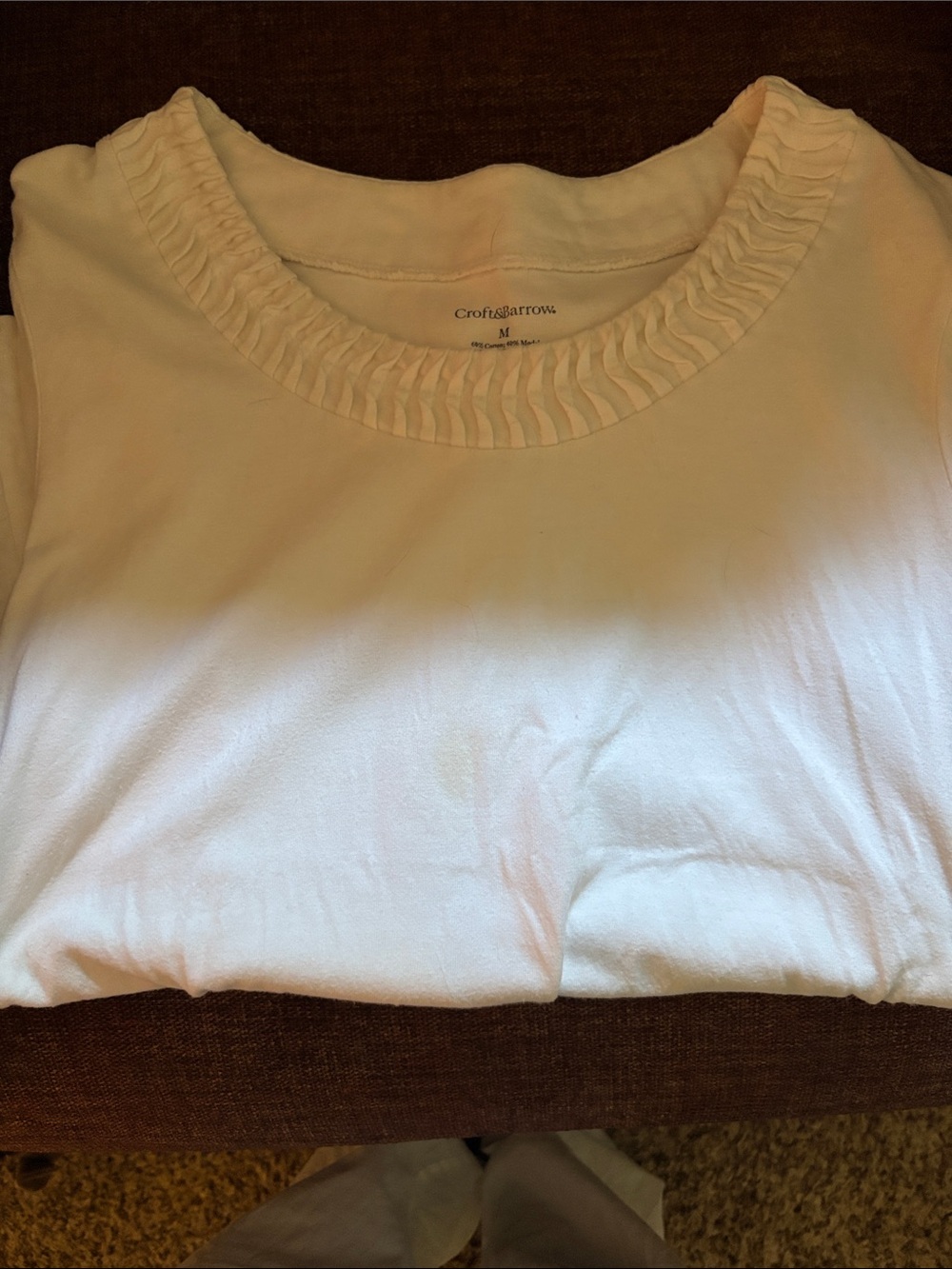 Croft & Barrow Cream Ruffle-Trim Crewneck Top